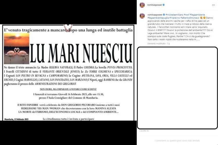 Romina Power - post Instagram - Ininsubria