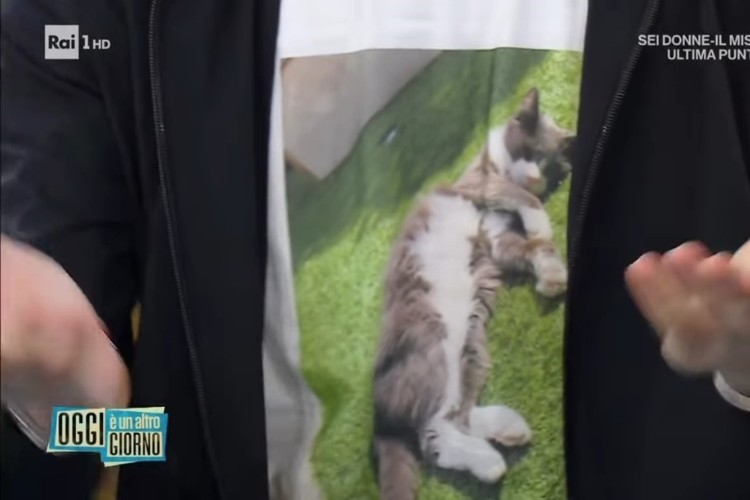 Francesco Oppini con la maglia in cui è fotografato il gatto - Screen Instagram - Ininsubria